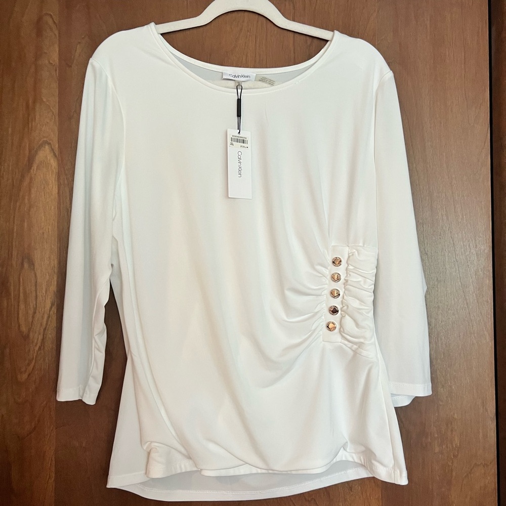 Calvin Klein White Button-Detail Blouse, XL